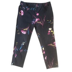 Worthington Women's Black Floral Print Ankle Pants Flat Front Size 8 EUC